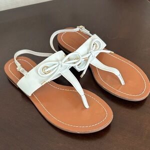 Kate Spade White and Brown Sandals with Gold Accents